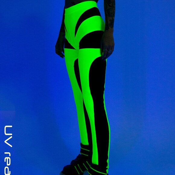 Cyberdog Seduction Leggings Neon UV Yellow Green Medium - Picture 3 of 6